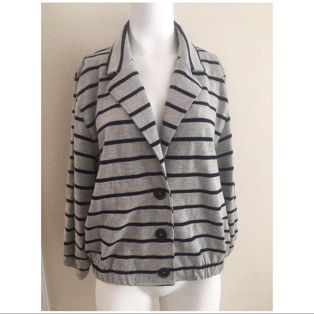AA Striped Jersey Jacket 3/4 Sleeves Blazer O/S - Picture 2 of 4